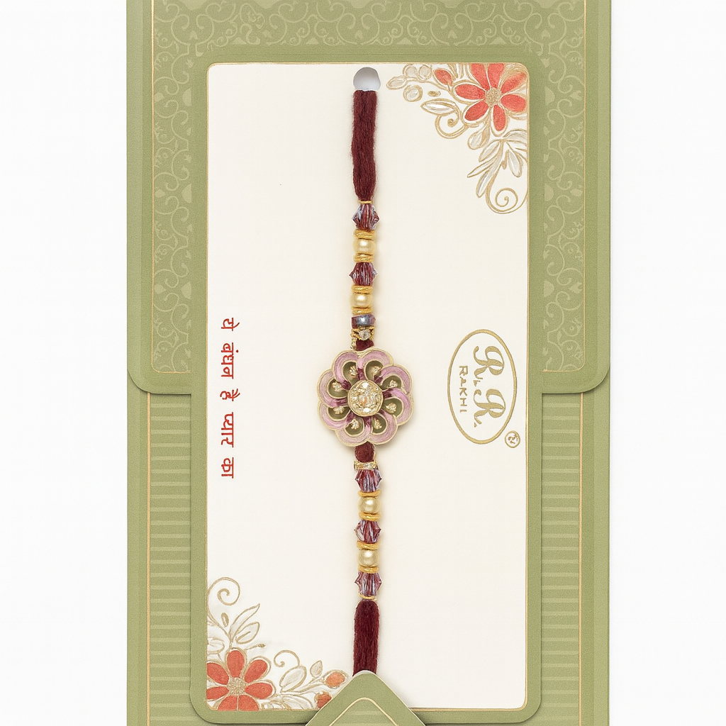 Floral Design Rakhi with Green Beads
