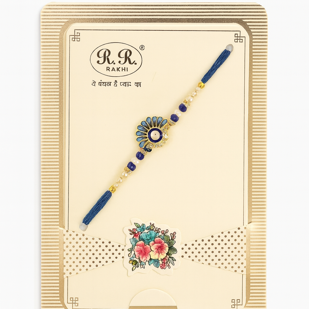 Blue Thread Rakhi with Pearl and Stone
