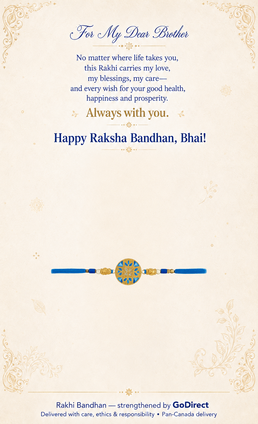 Blue Thread Rakhi With Gold & Stone Detailing image