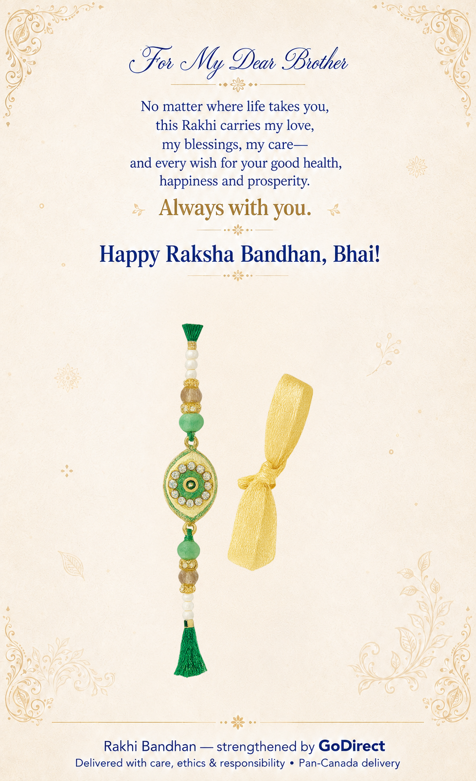 Green Beaded Rakhi With Decorative Stones image