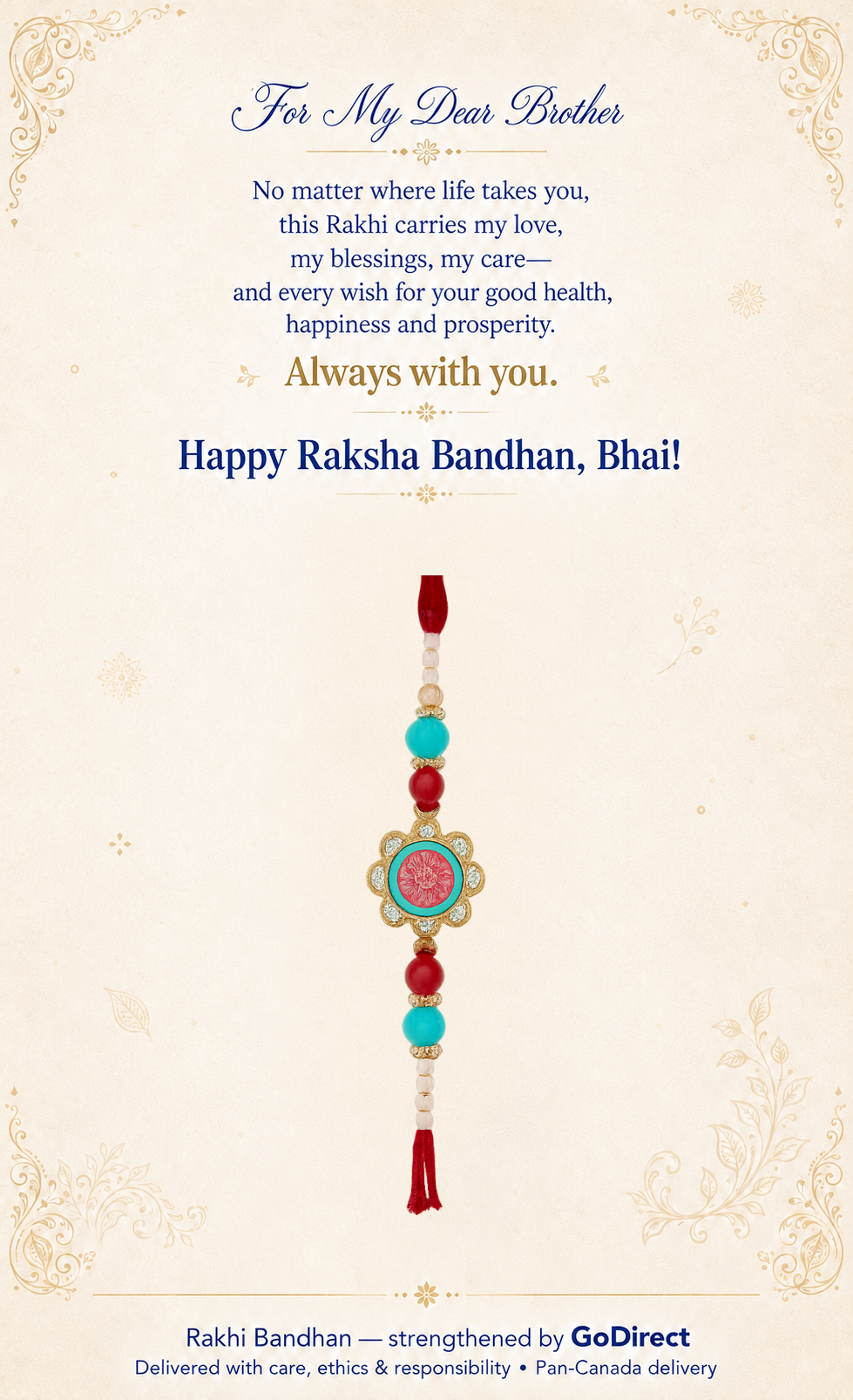 Floral Beaded Rakhi with Turquoise and Red Accents image