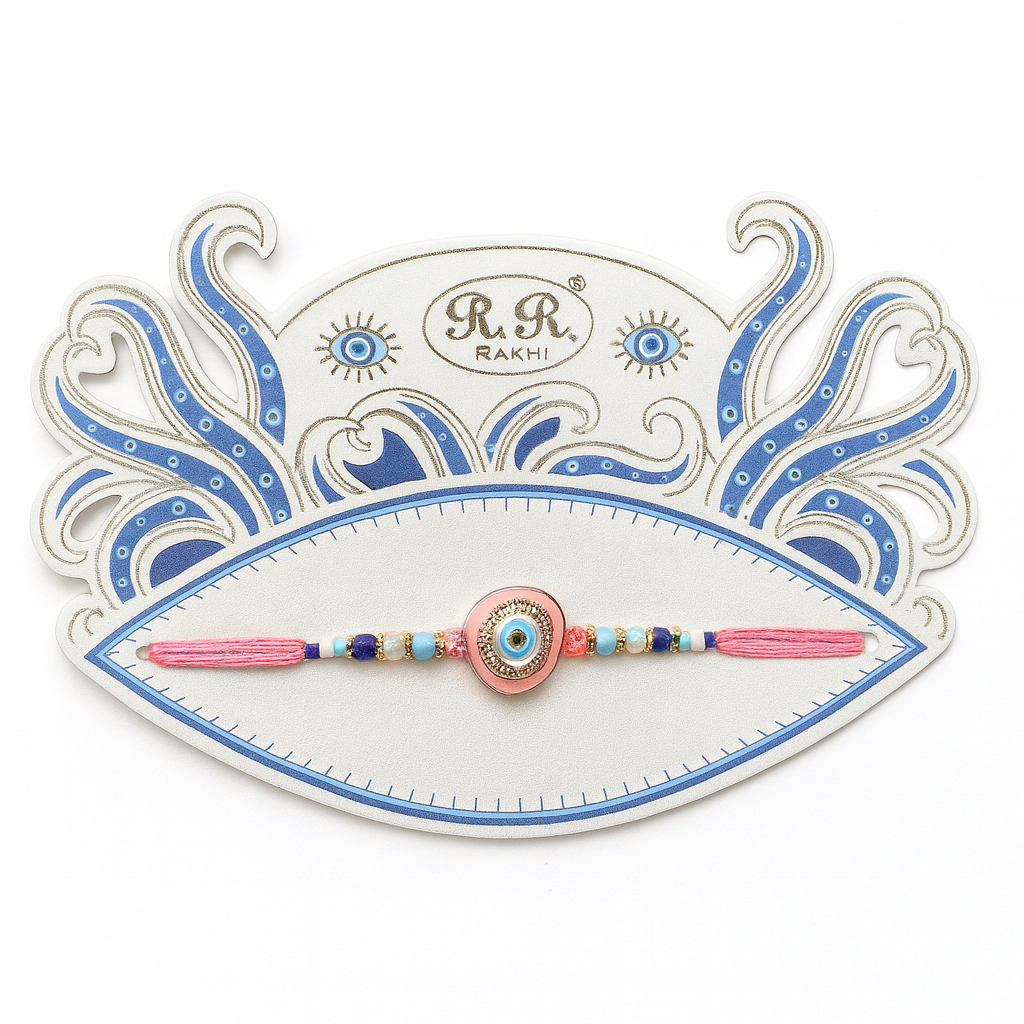 Pink Thread Rakhi With Evil Eye Bead