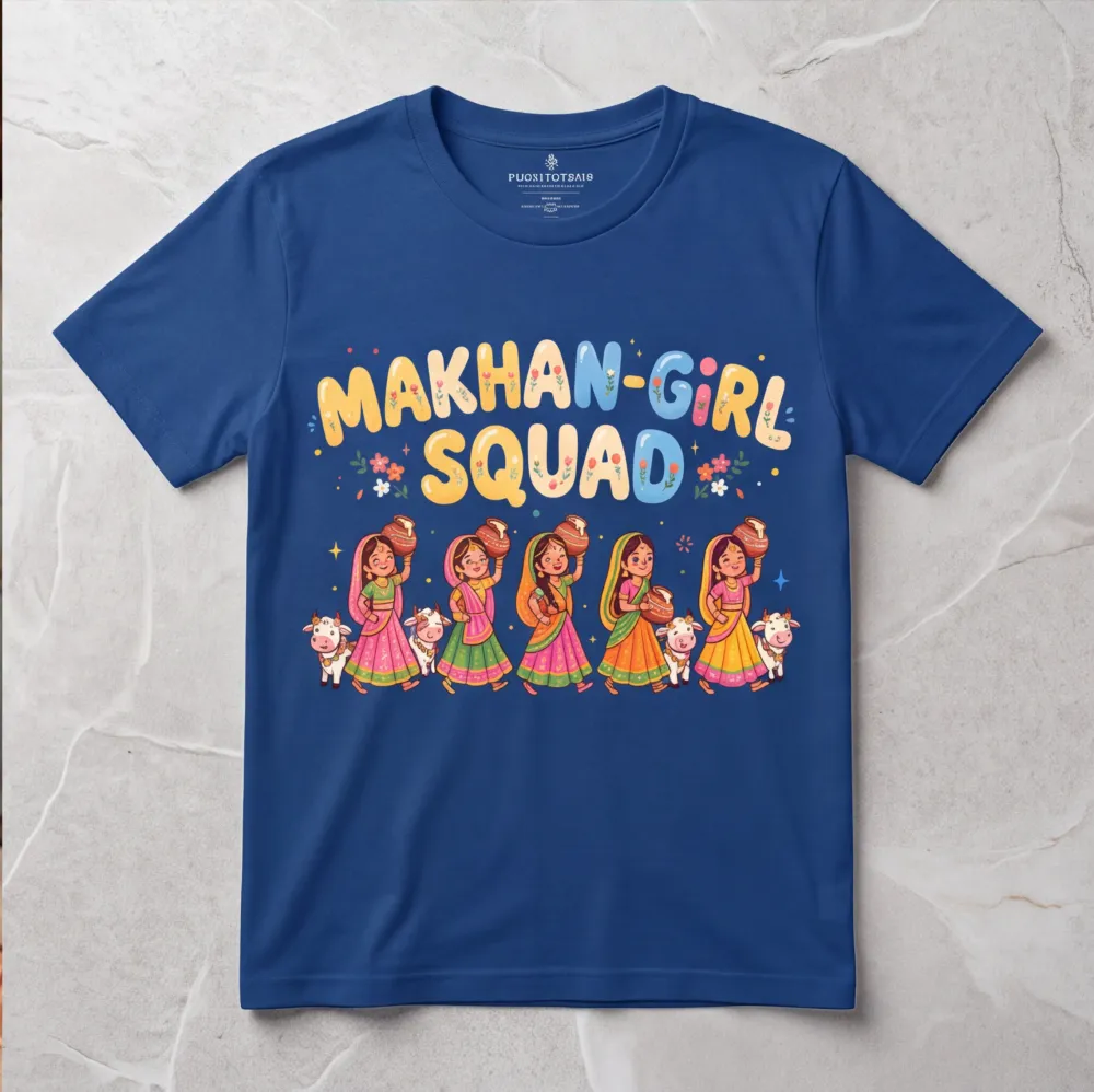 Makhan Girl Squad Blue Cotton T-Shirt