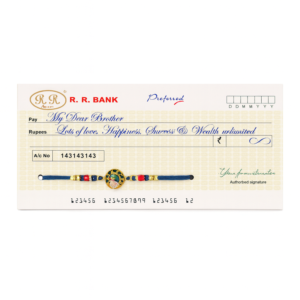Cheque Themed Rakhi with Peacock Motif