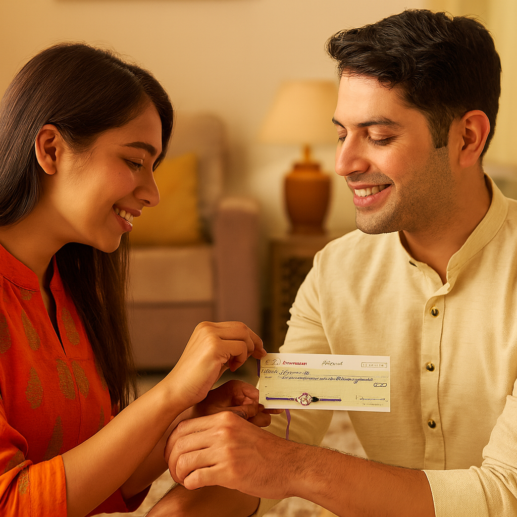 Cheque Themed Rakhi with Floral Motif image