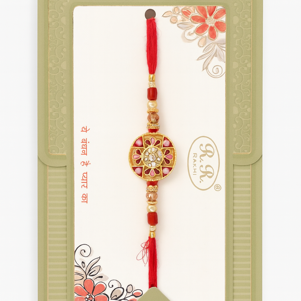 Floral Motif Rakhi with Red Thread