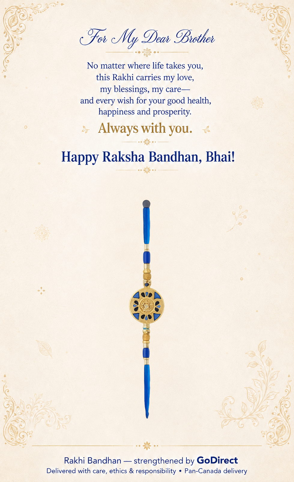 Floral Motif Rakhi with Blue Thread image