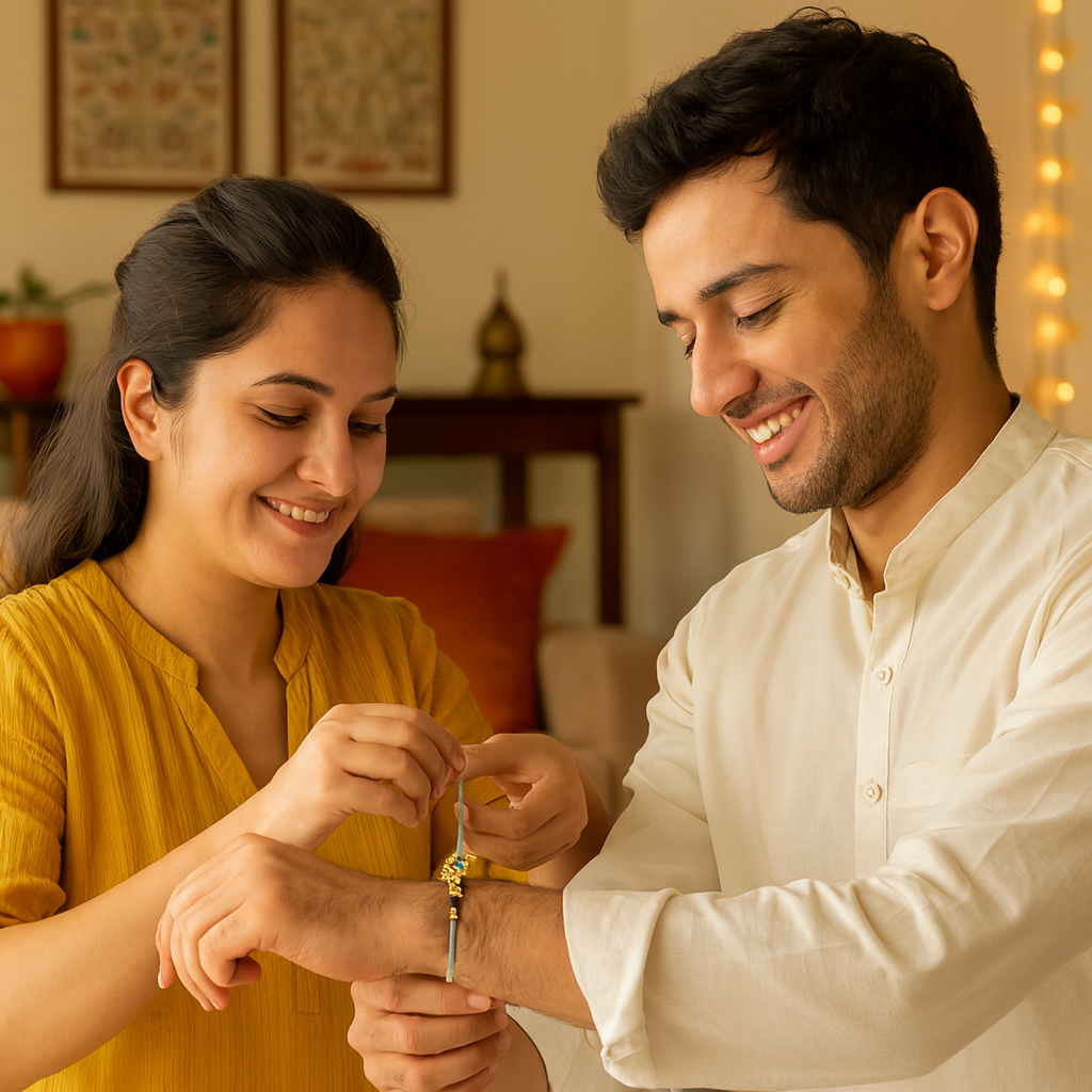 Cheque Themed Rakhi with Floral Motif image