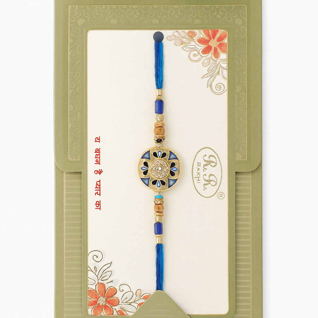 Floral Motif Rakhi with Blue Thread