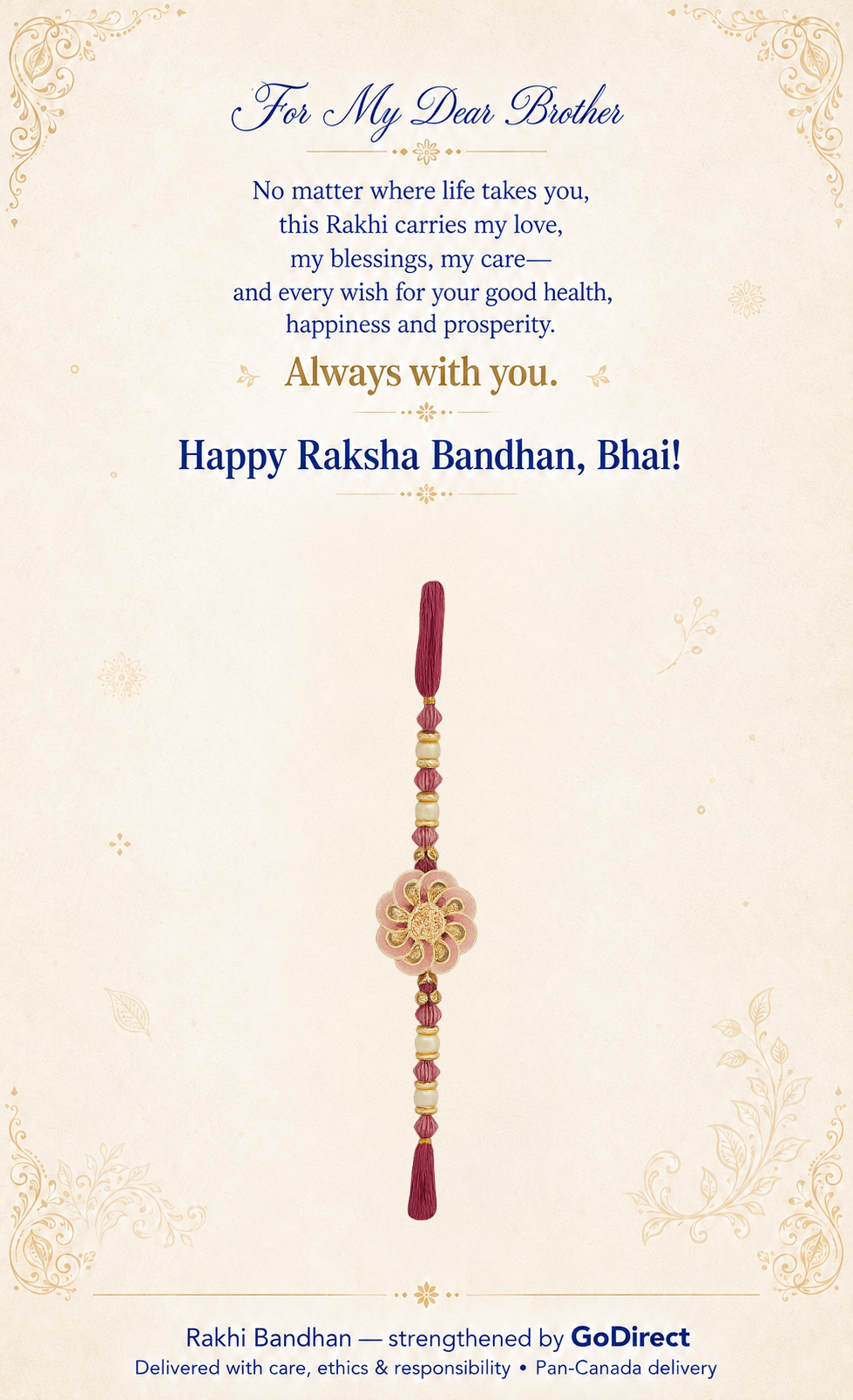 Floral Design Rakhi with Pink Beads image