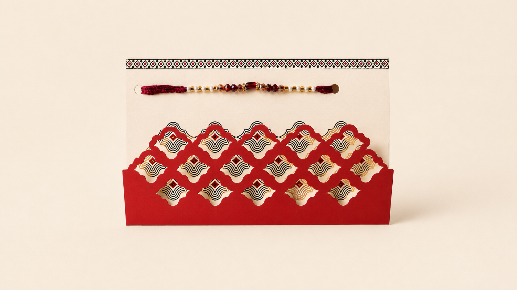 Ruby Red Beads Rakhi with Decorative Envelope