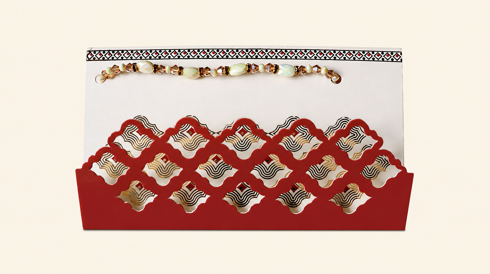 Ivory Gold Beads Rakhi with Decorative Red Envelope