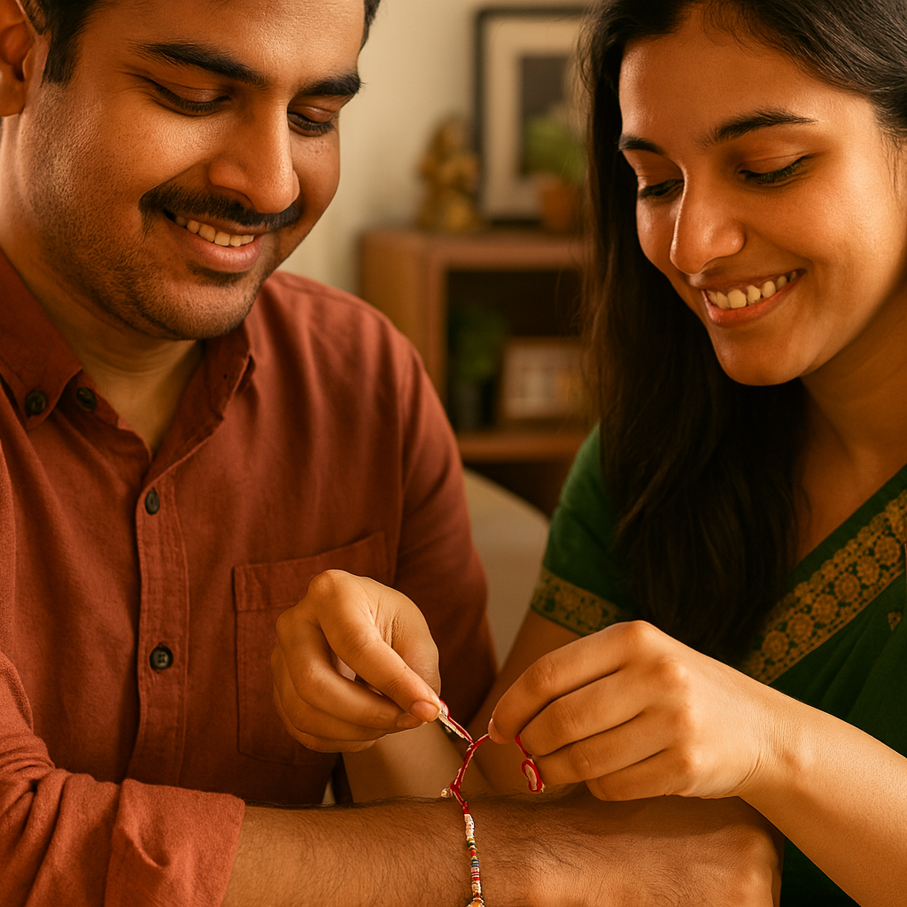 Sandalwood Center Dhaga Rakhi with Evil Eye Beads image