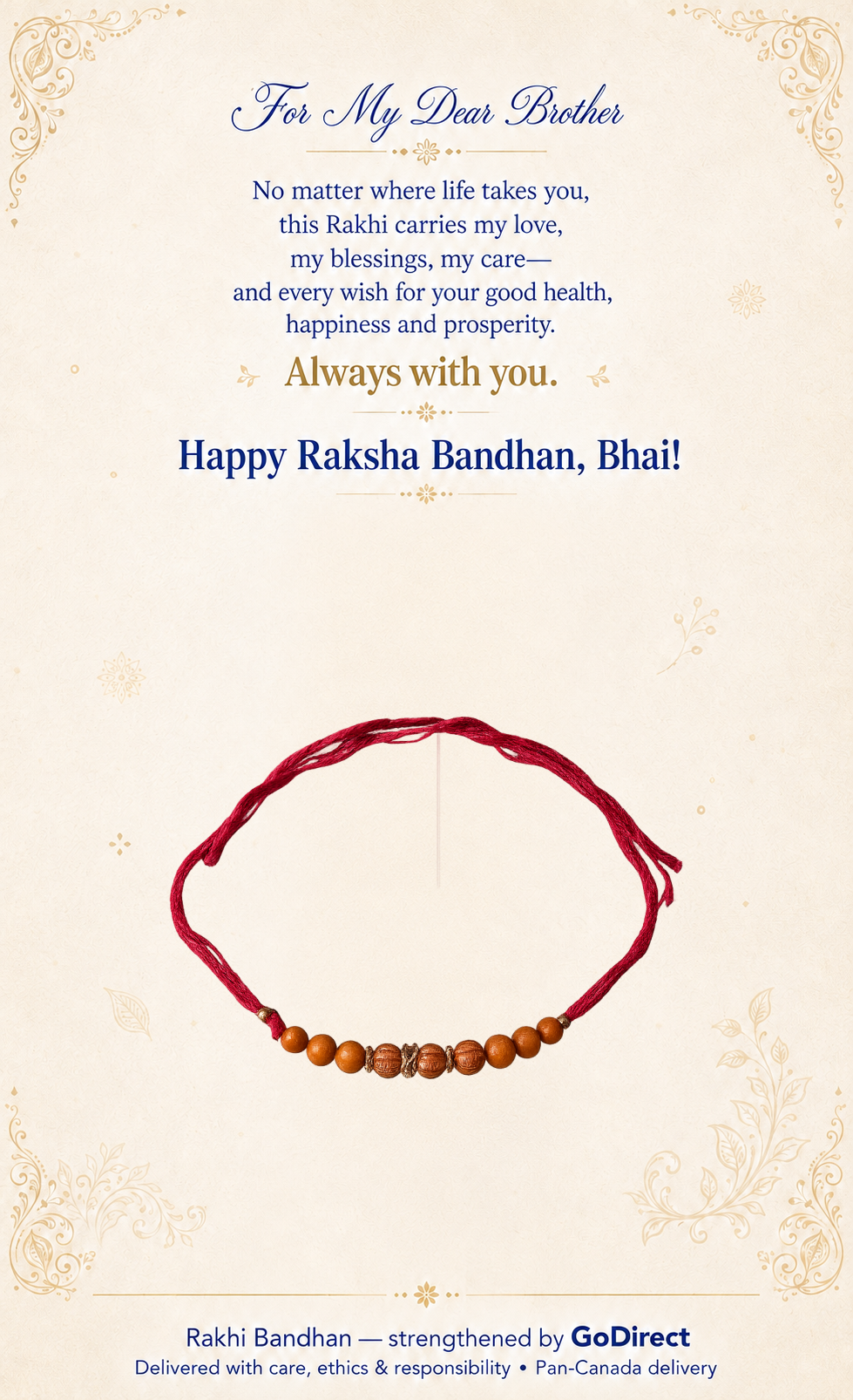 Sandalwood Beads Dhaga Rakhi with Red Thread image