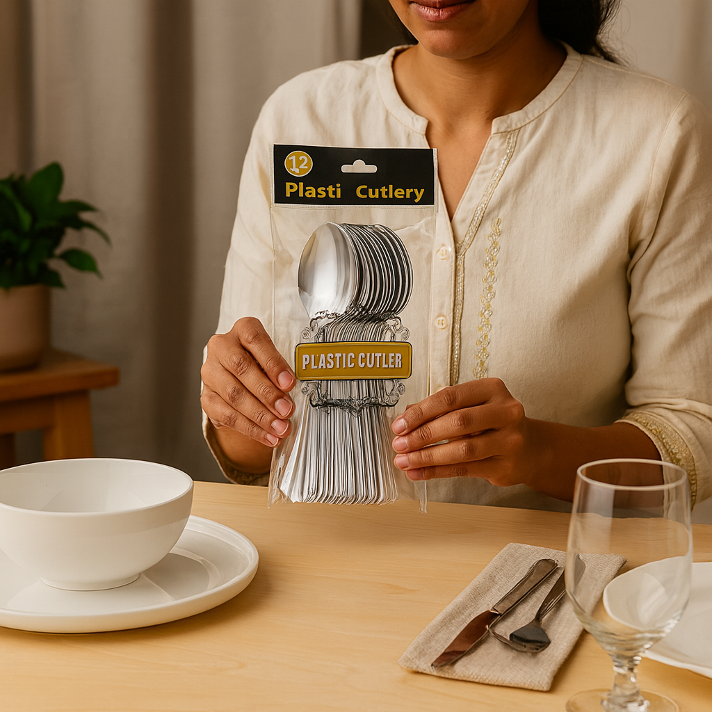 Plastic Spoon Set Silver 12 PC image