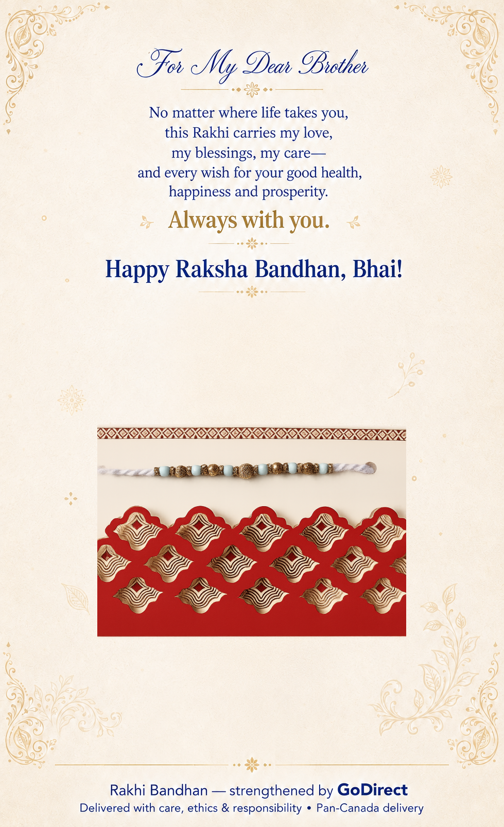 Blue Gold Beads Rakhi with Decorative Envelope image