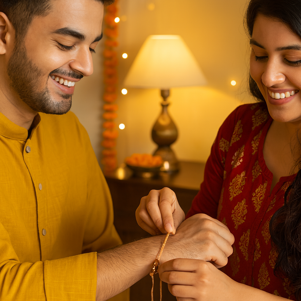 Dhaga Rakhi with Gold and Red Beads image