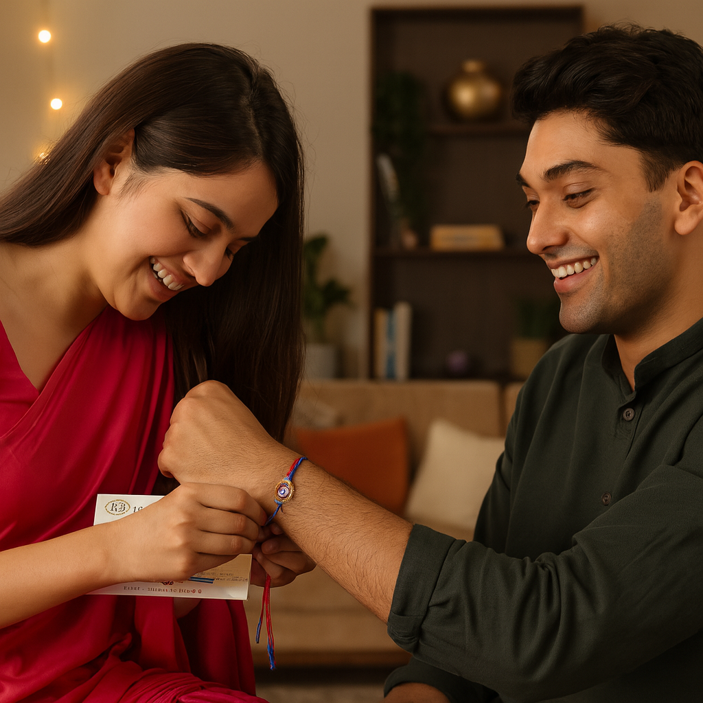 Cheque Themed Rakhi with Evil Eye image