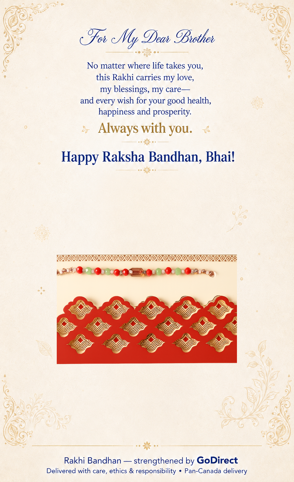 Pukhraj Red Beads Rakhi with Decorative Red Envelope image