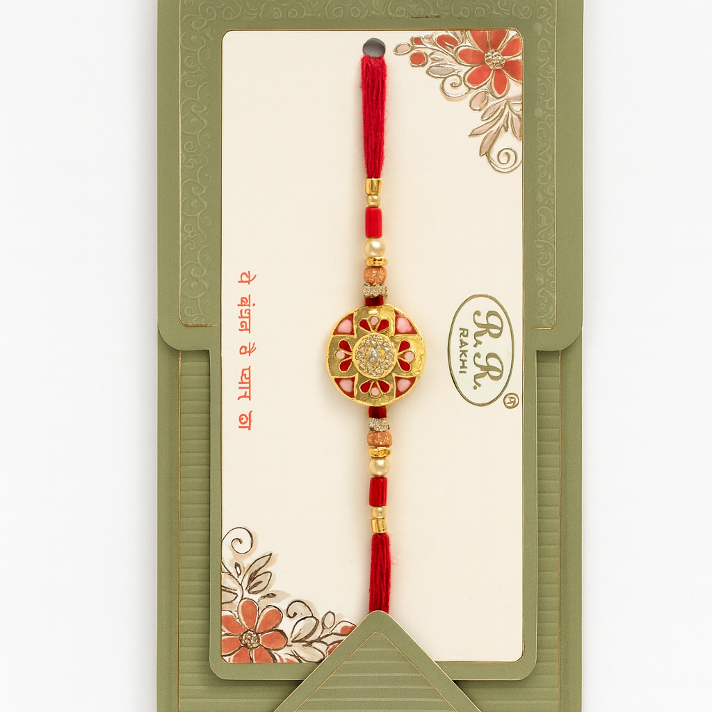 Traditional Red Thread Rakhi with Floral Design