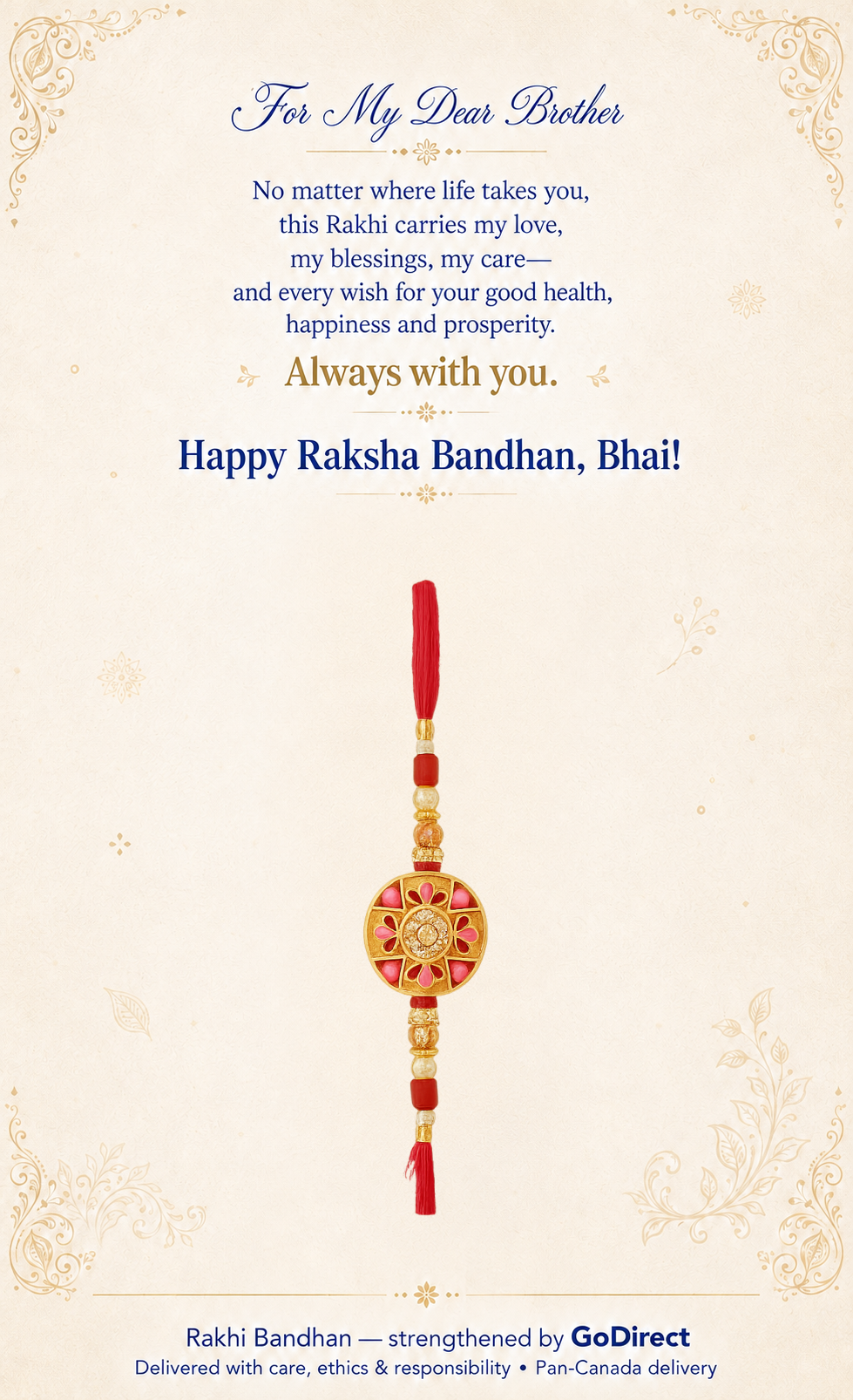 Floral Motif Rakhi with Red Thread image