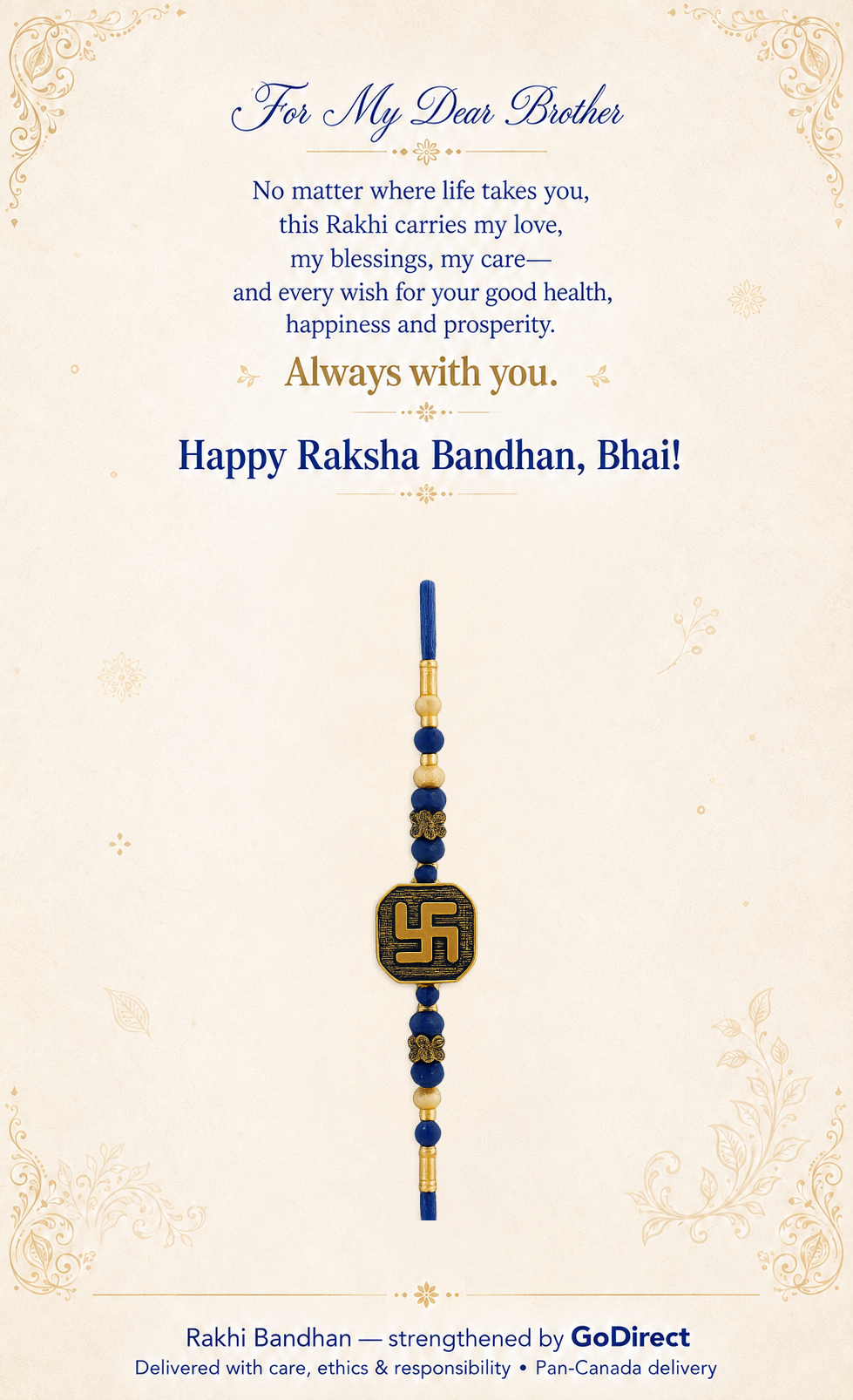 Swastik Rakhi with Blue Thread image