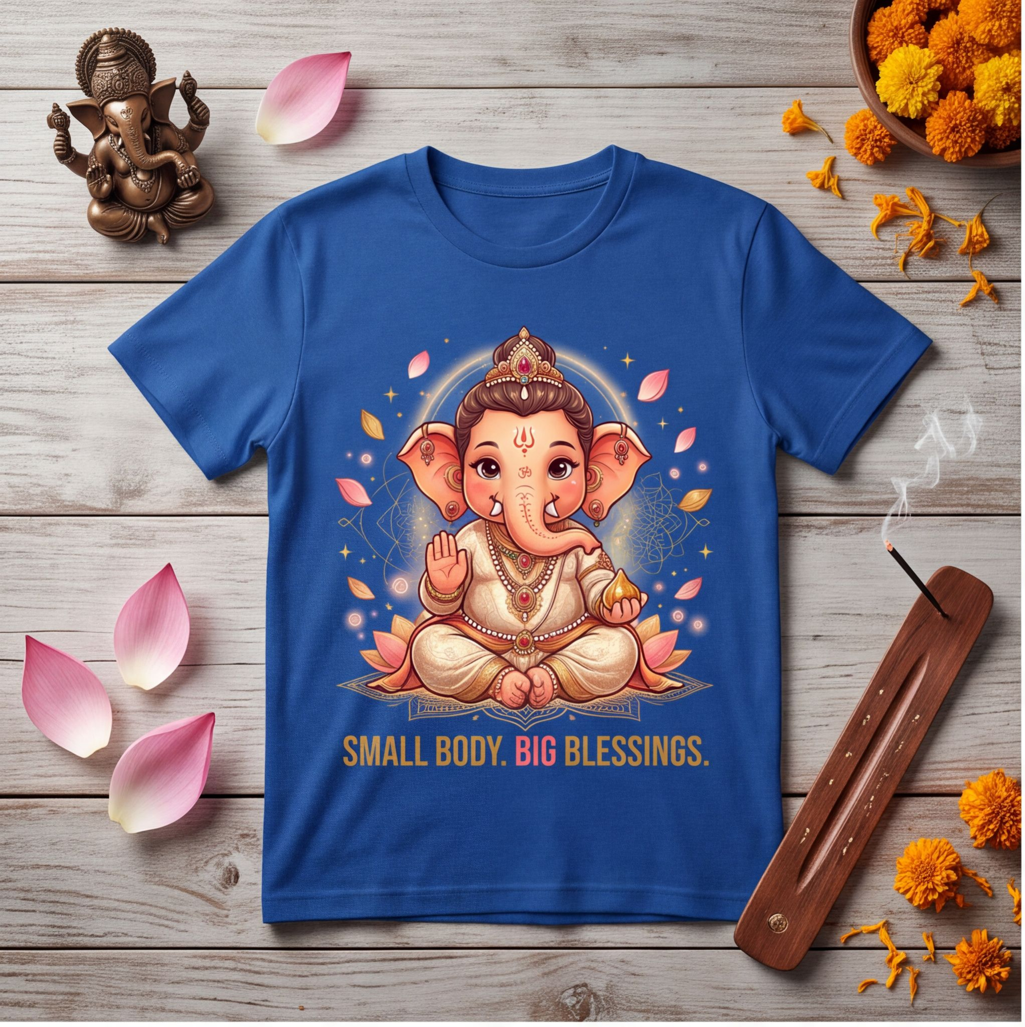 Blue Kids T-Shirt With Cute Lord Ganesha Print