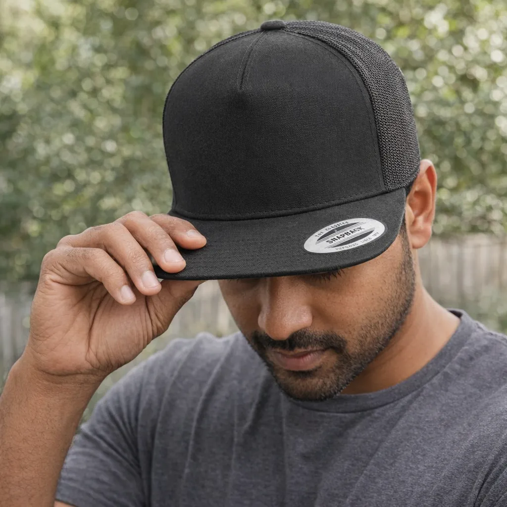 Black Snapback Cap With Mesh Back image