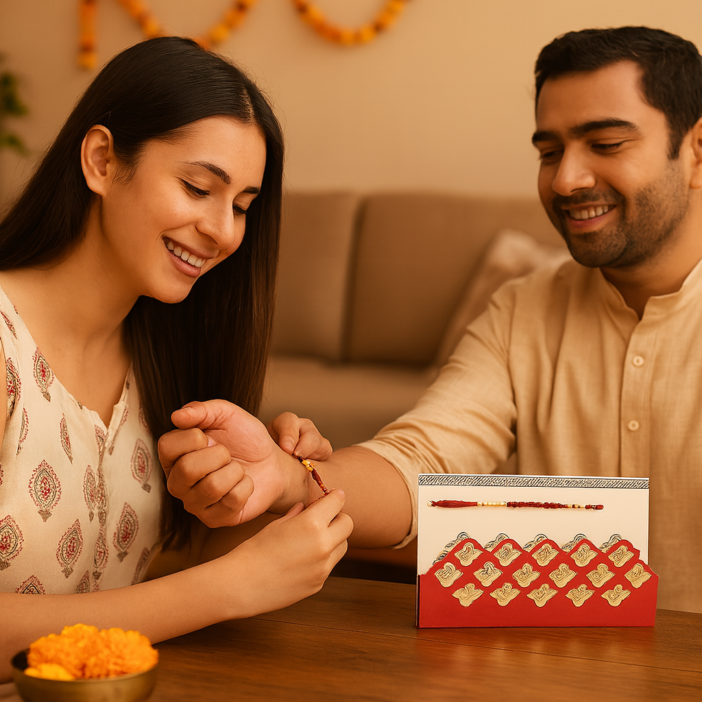 Ruby Red Beads Rakhi with Decorative Envelope image