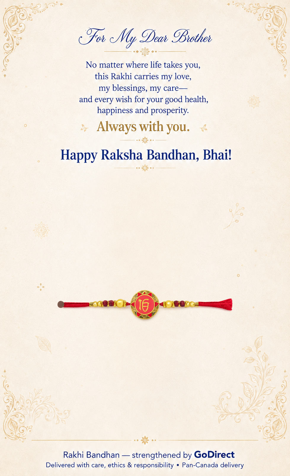Traditional Red Thread Rakhi With Golden Beads image