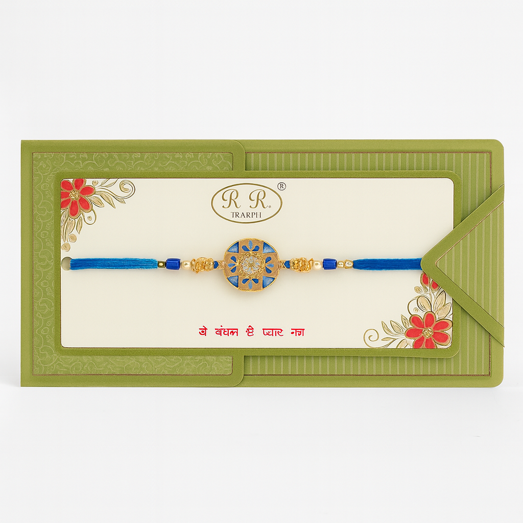 Blue Thread Rakhi With Gold & Stone Detailing