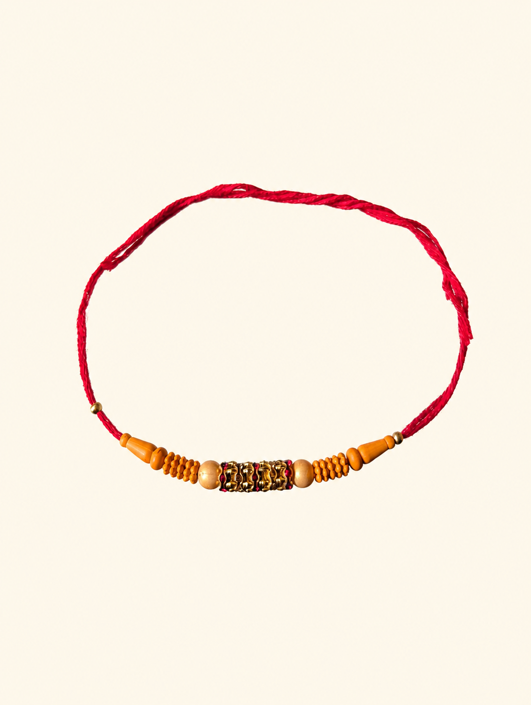 Gold Centerpiece Dhaga Rakhi With Wooden Beads