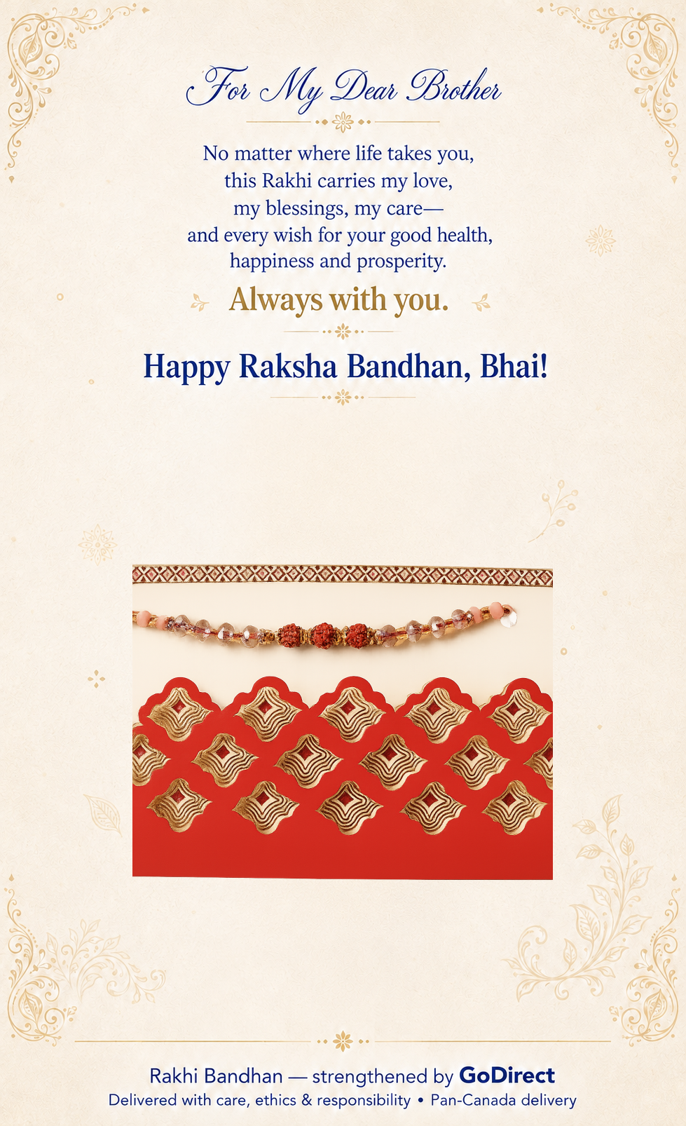 Big Rudraksha Beads Rakhi with Decorative Red Envelope image