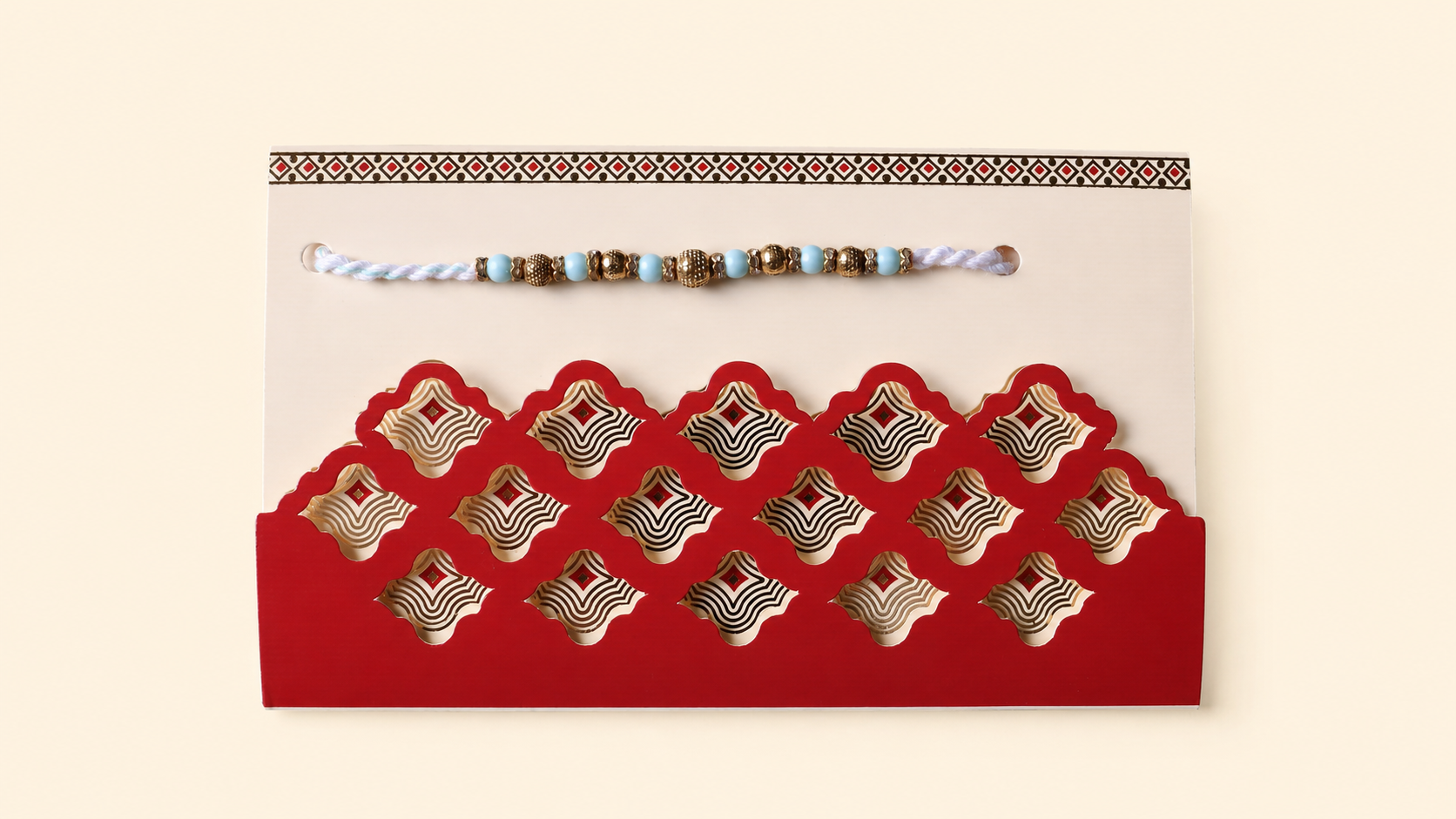 Blue Gold Beads Rakhi with Decorative Envelope