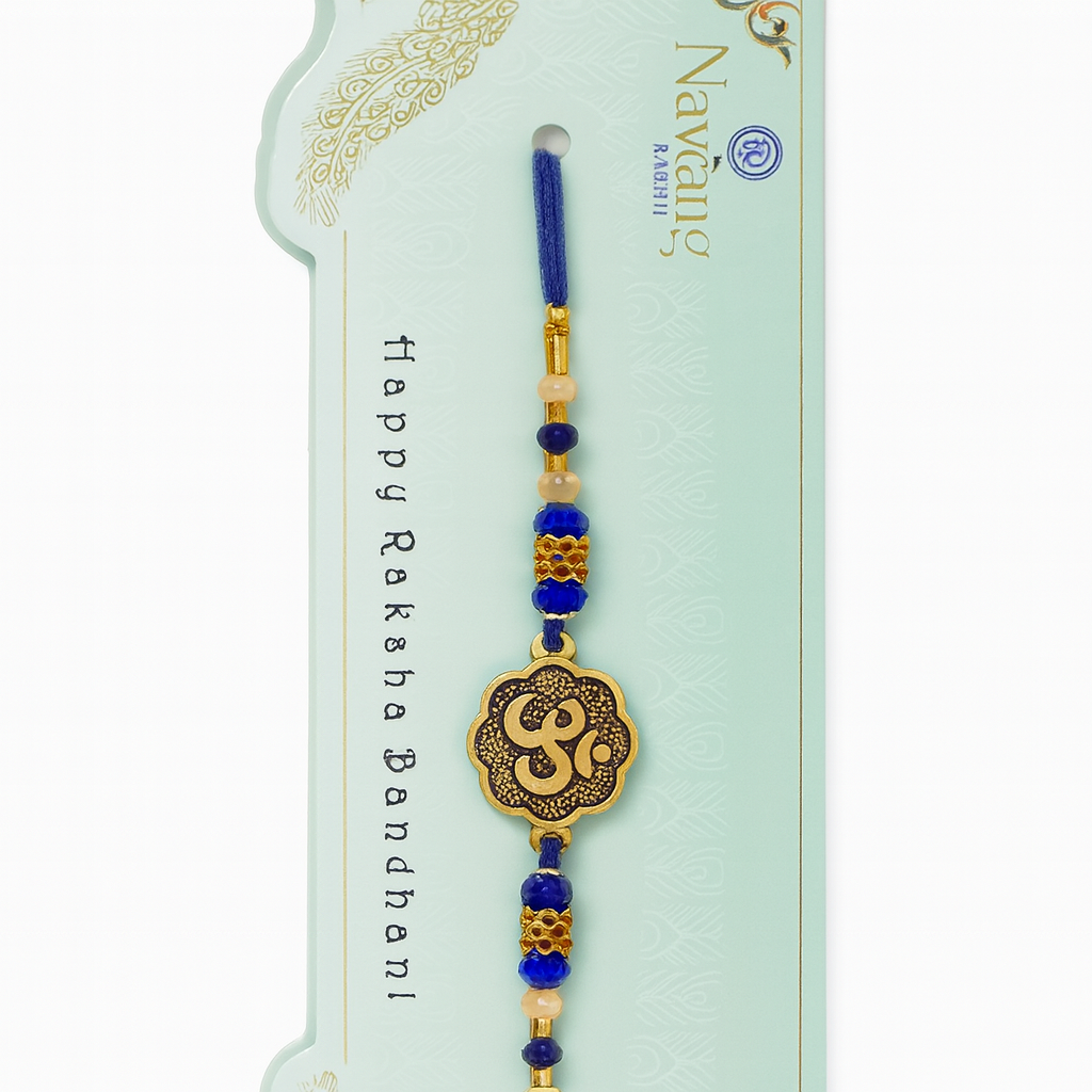 Blue Beaded Rakhi With Om Symbol