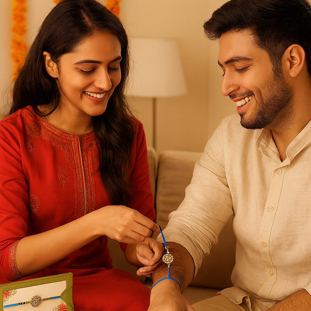 Blue Thread Rakhi With Gold & Stone Detailing image