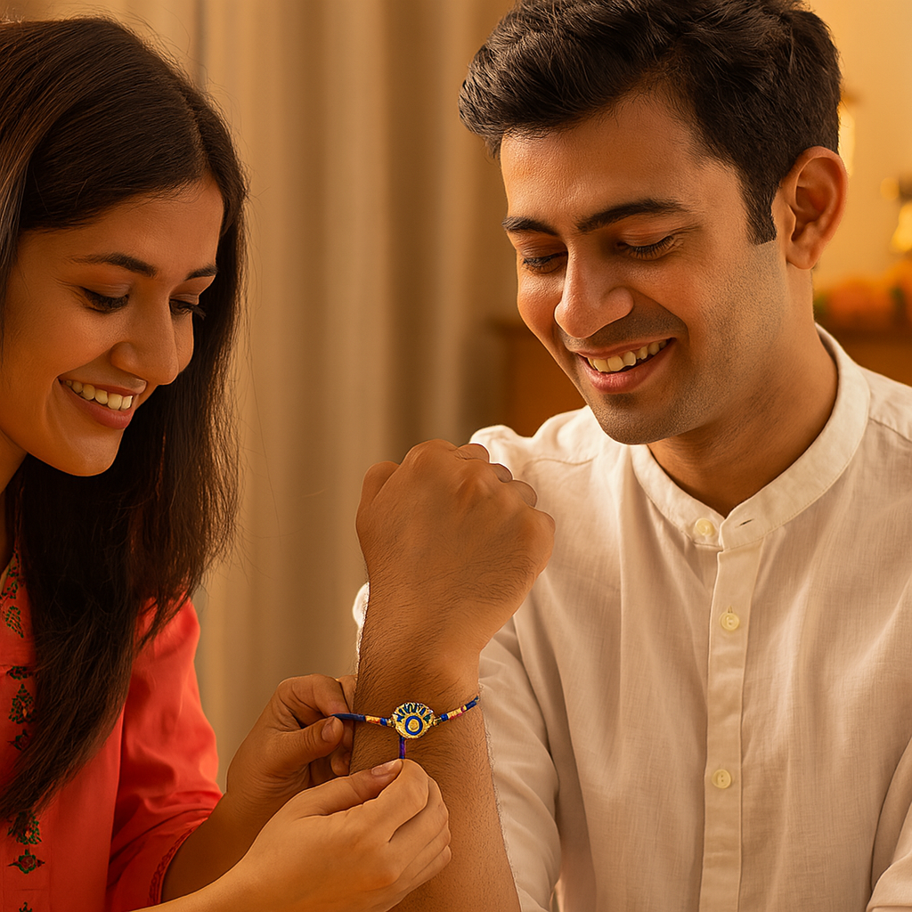Blue Thread Rakhi with Pearl and Stone image