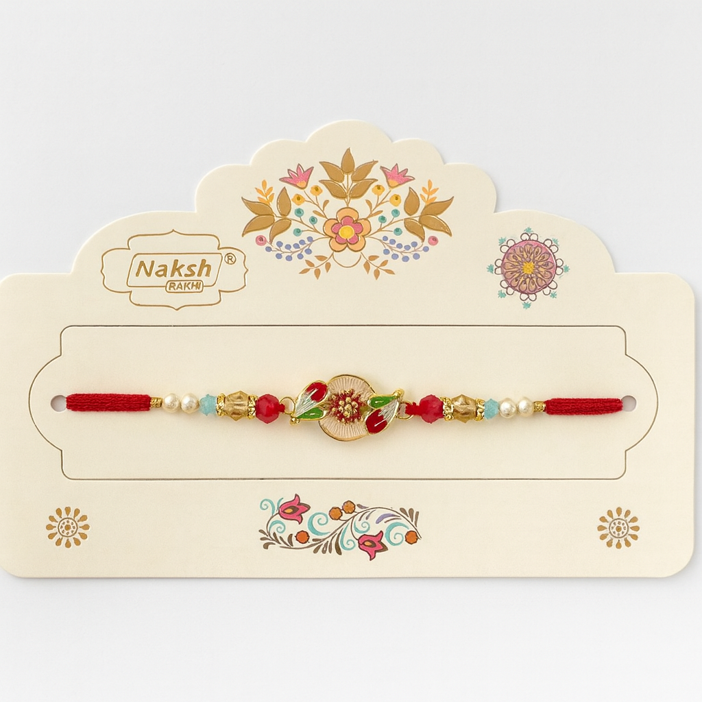 Traditional Decorative Rakhi with Green Beads