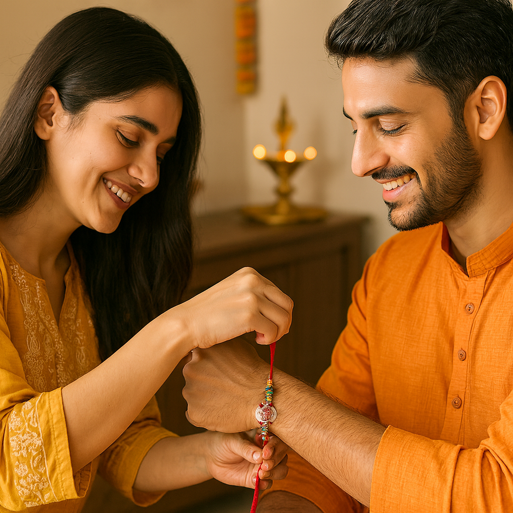 Traditional Rakhi with Beads and Floral Motif image