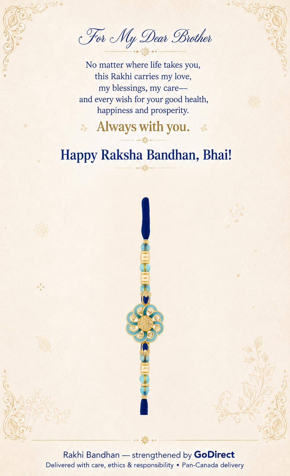 Floral Design Rakhi with Blue Beads image
