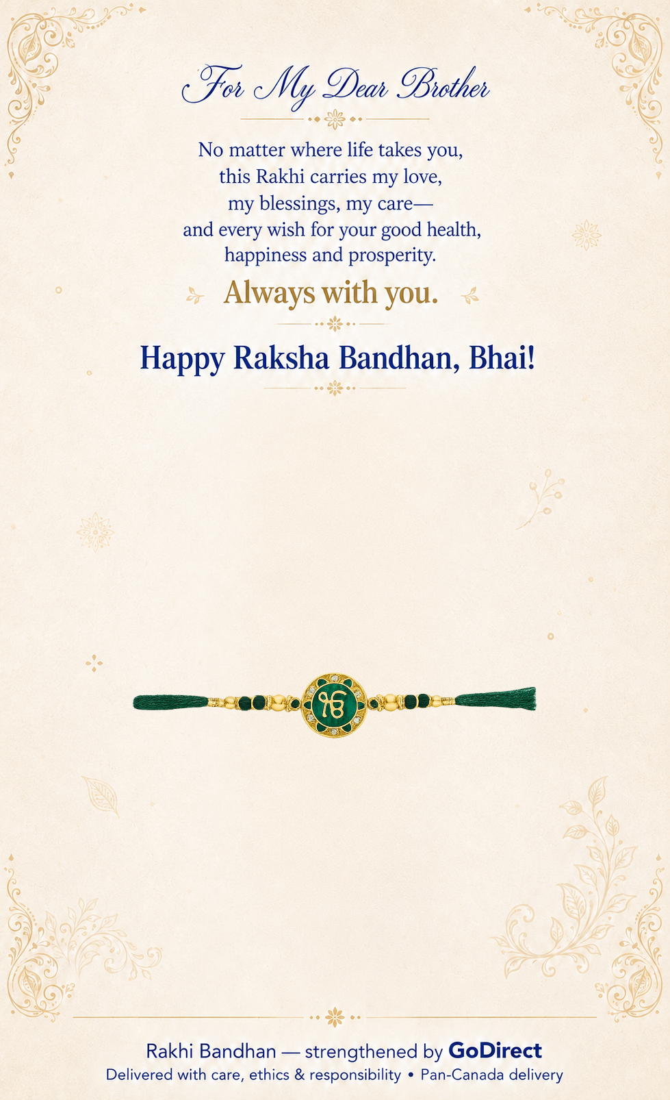Green Thread Rakhi With Sikh Ik On Pendant image