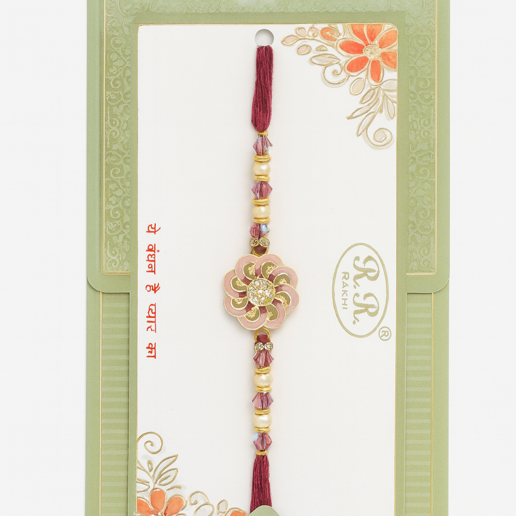Floral Design Rakhi with Pink Beads