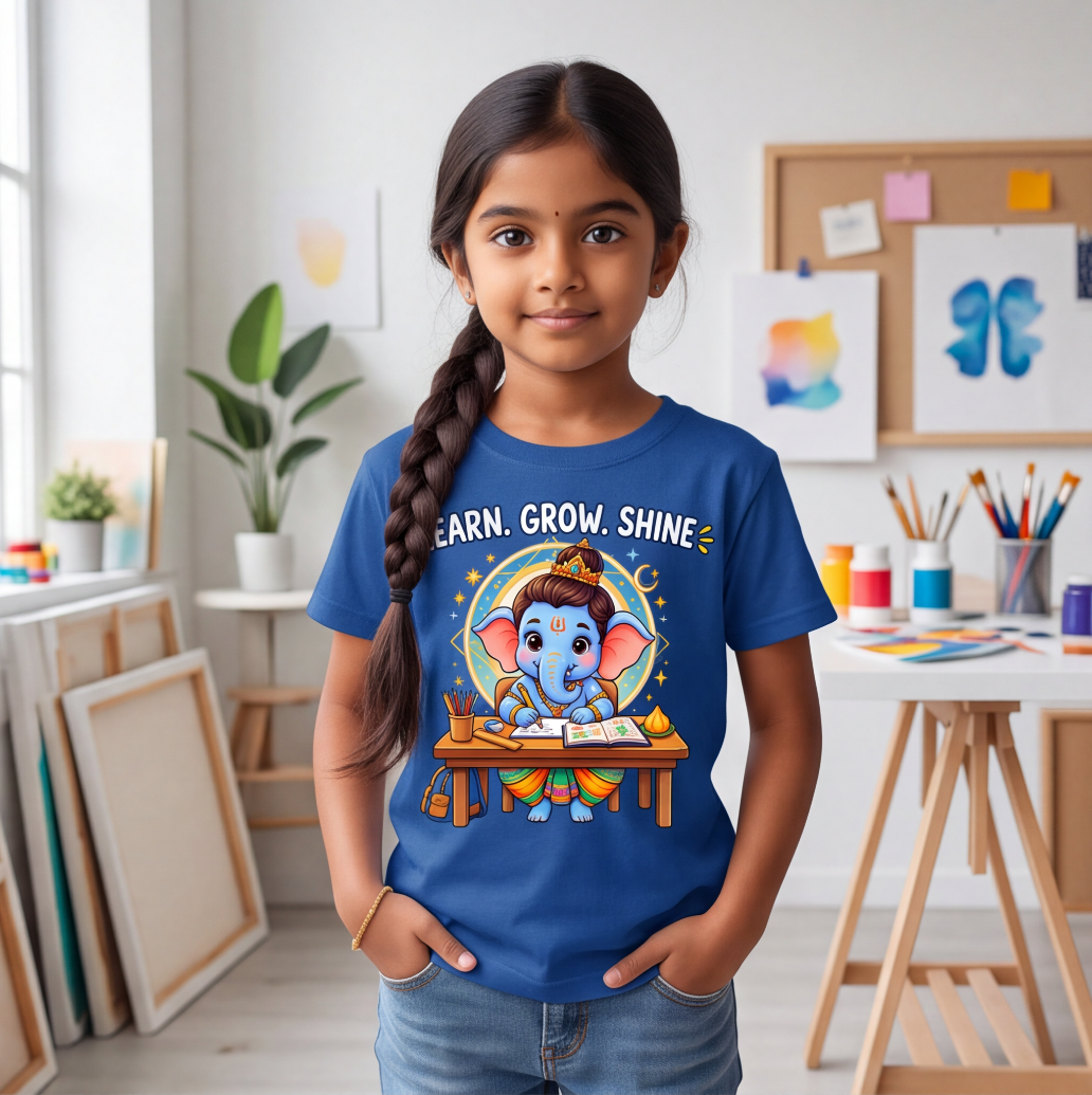 Kids Blue T-Shirt With Cute Lord Ganesha Design image