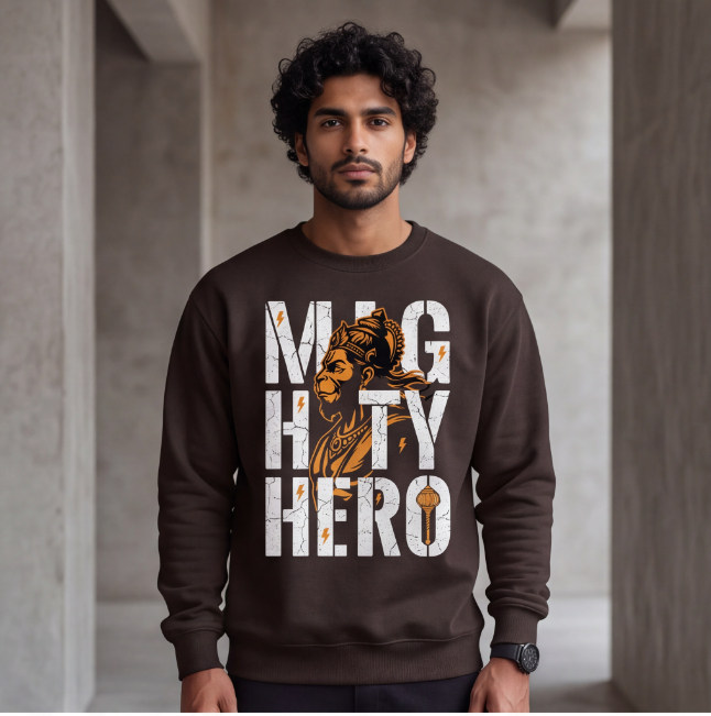 Unisex Mighty Hero Graphic Brown Sweatshirt image