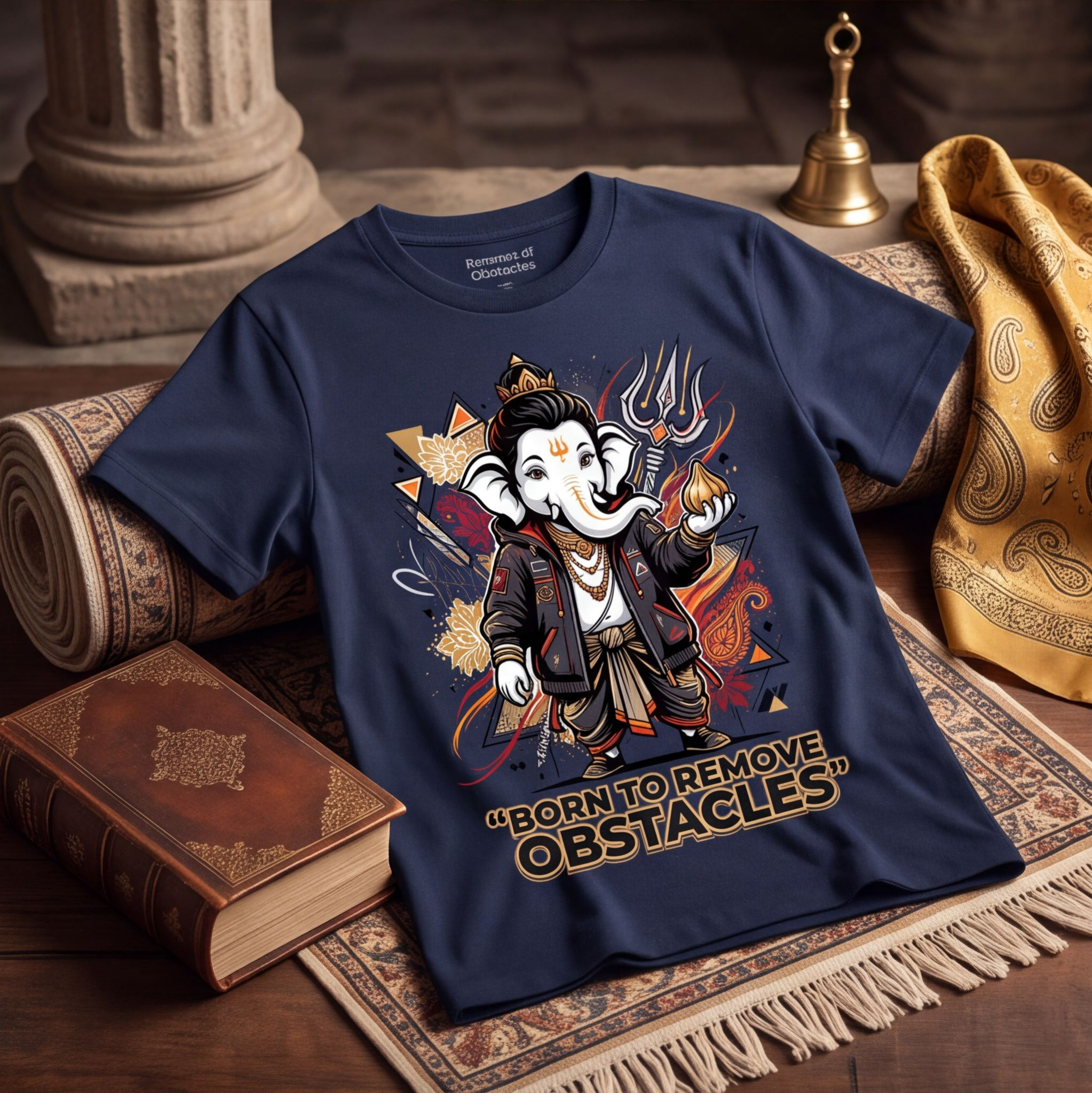 Navy Blue Lord Ganesha Graphic Cotton T-Shirt image