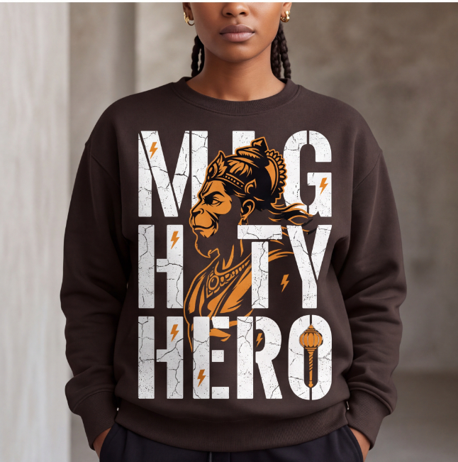 Unisex Mighty Hero Graphic Brown Sweatshirt image