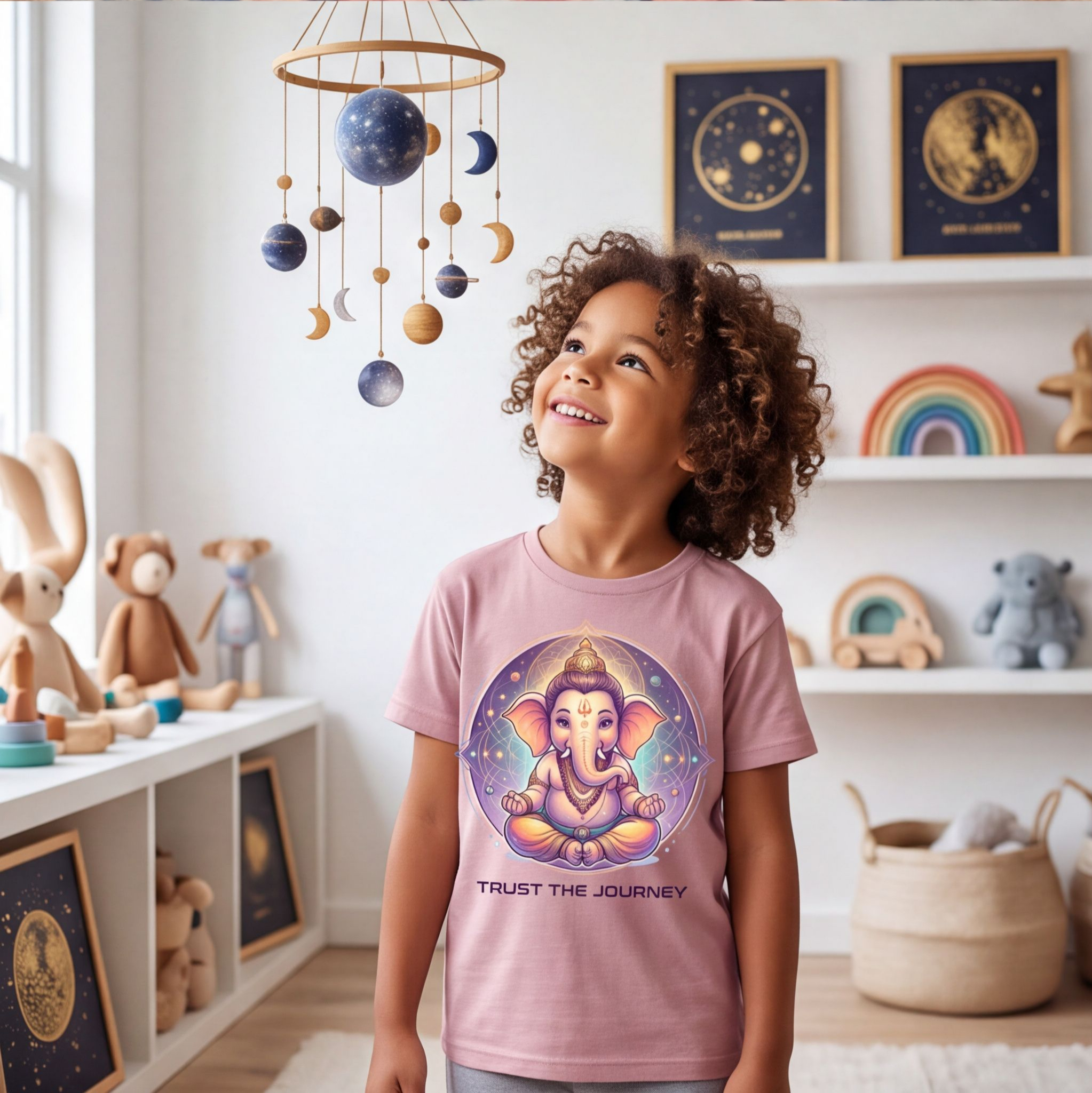 Pink Cotton T-Shirt with Lord Ganesha Print image