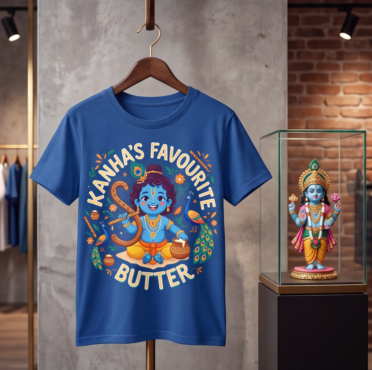 Blue Cotton Krishna Graphic T-Shirt
