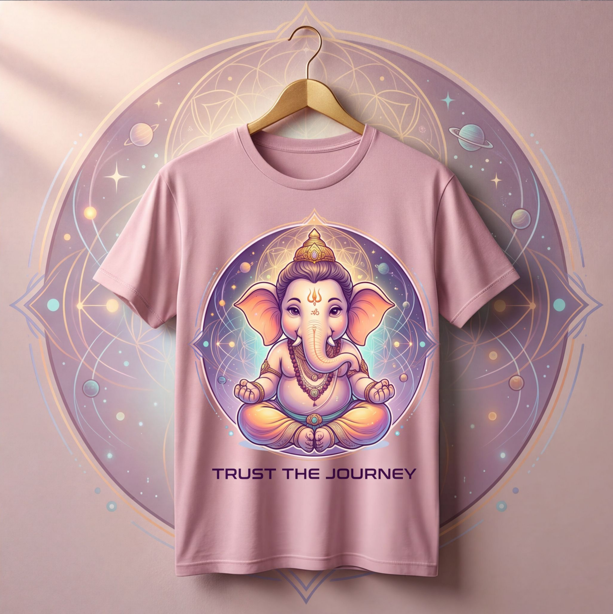Pink Cotton T-Shirt with Lord Ganesha Print image