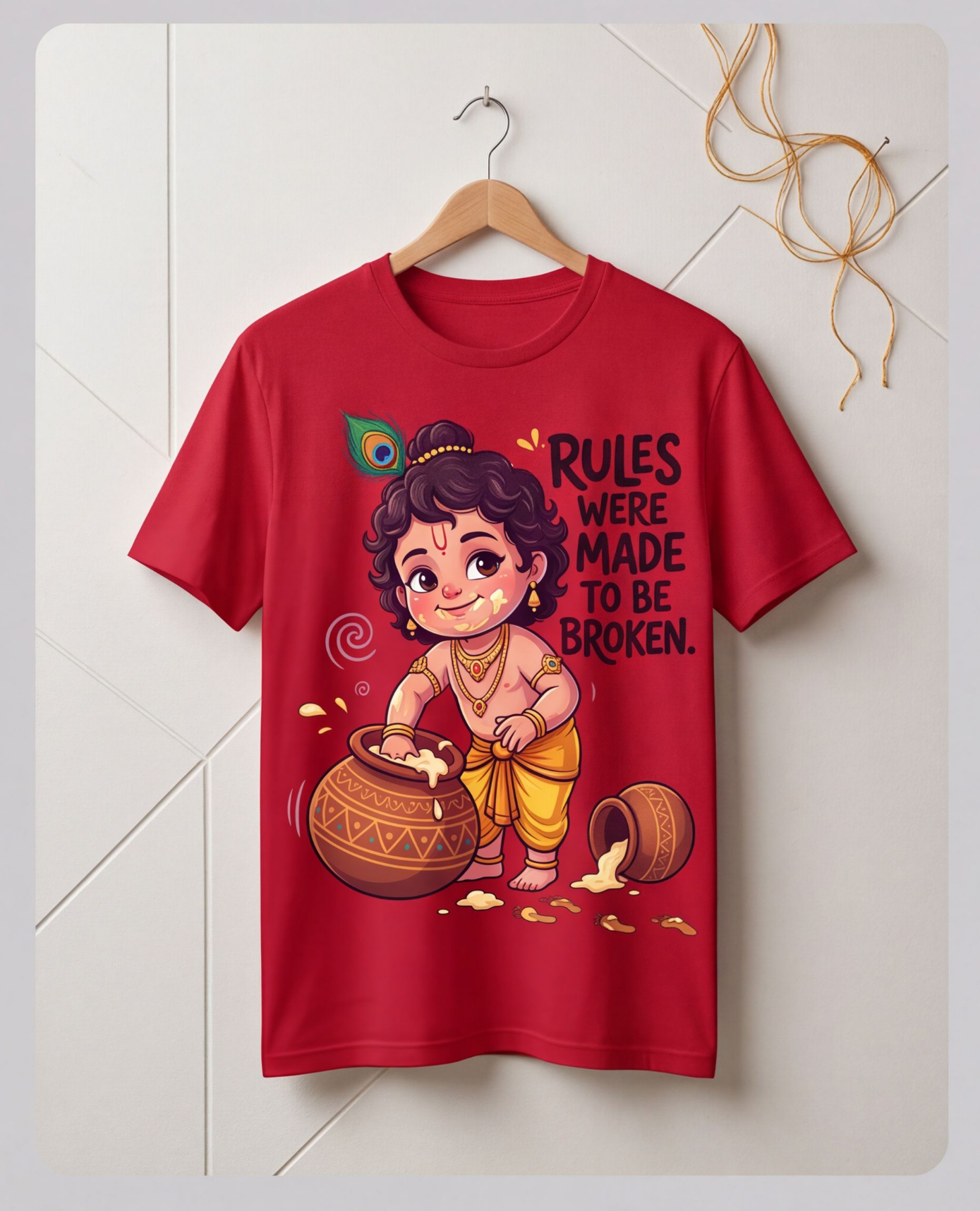 Kids Red Krishna T-Shirt With Playful Design